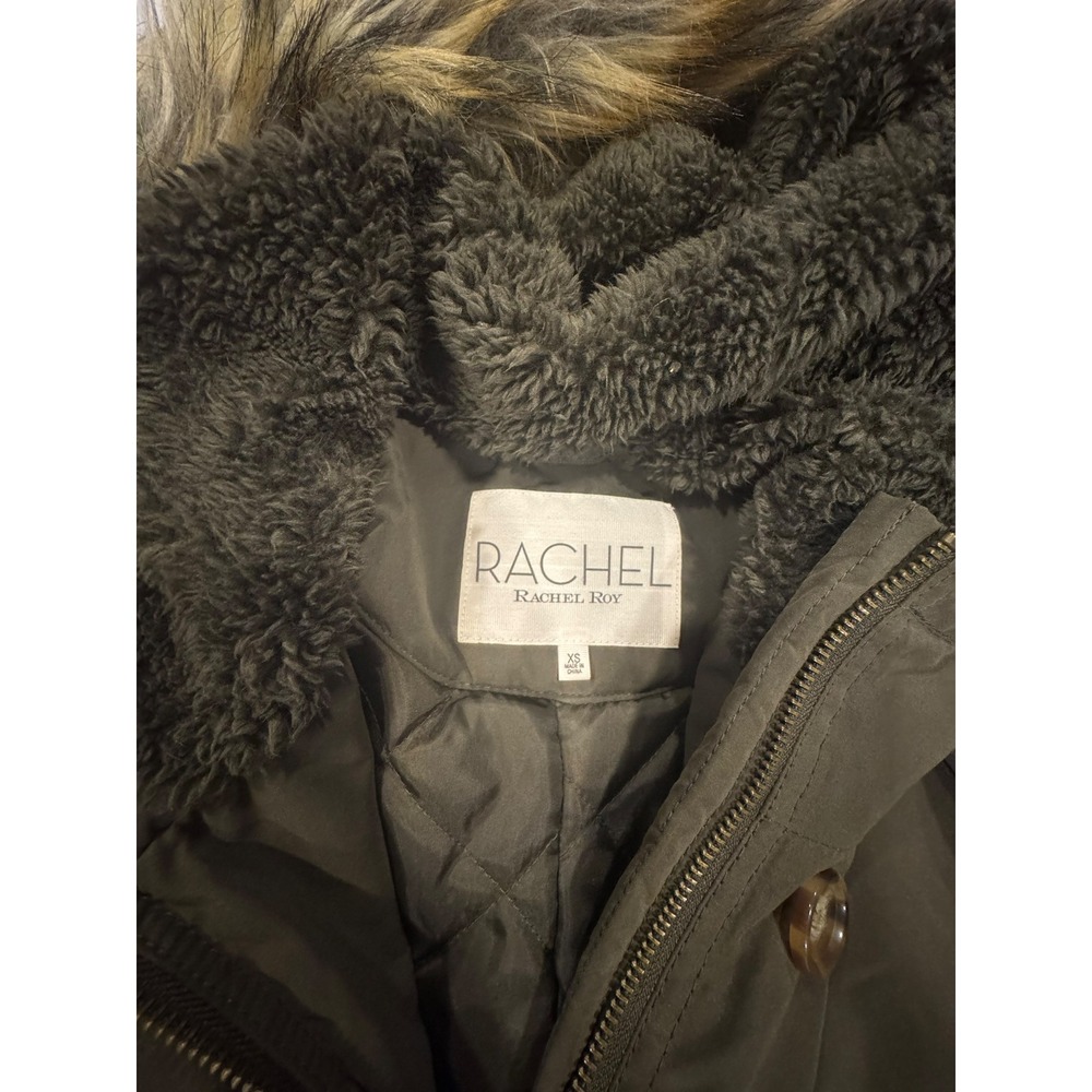 Rachel Rachel Roy Womens Olive Green Faux Fur Hooded Parka Jacket XS - Picture 8 of 13